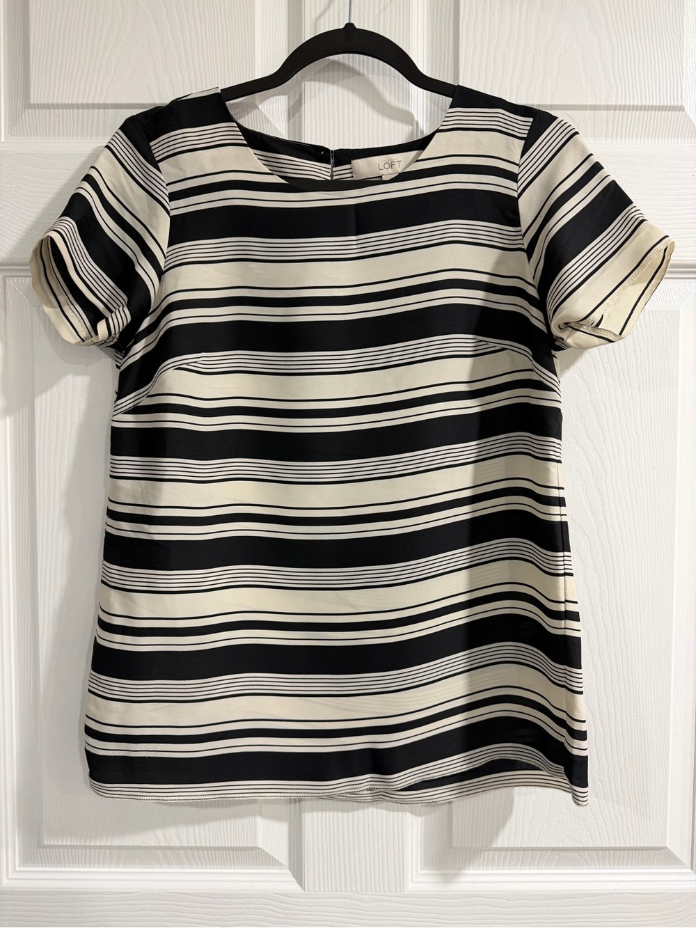 LOFT Black and Cream Striped Short Sleeve Tee - Picture 1 of 6